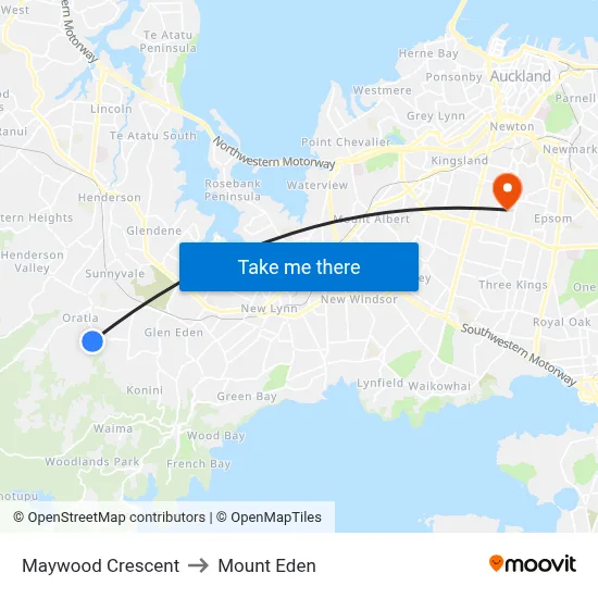 Maywood Crescent to Mount Eden map