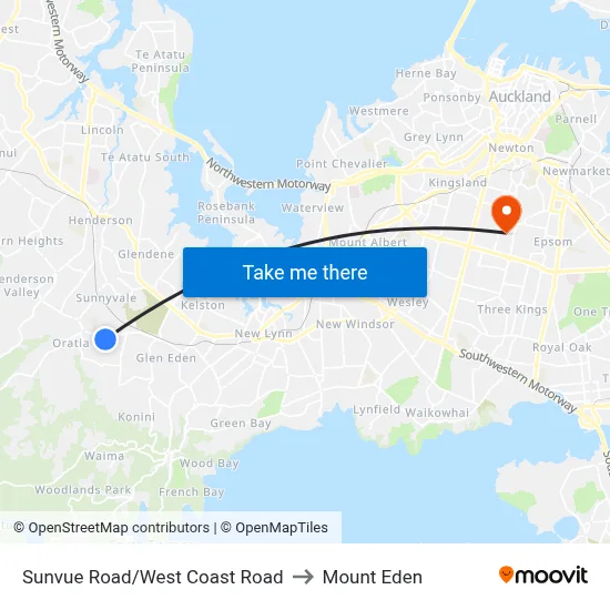 Sunvue Road/West Coast Road to Mount Eden map
