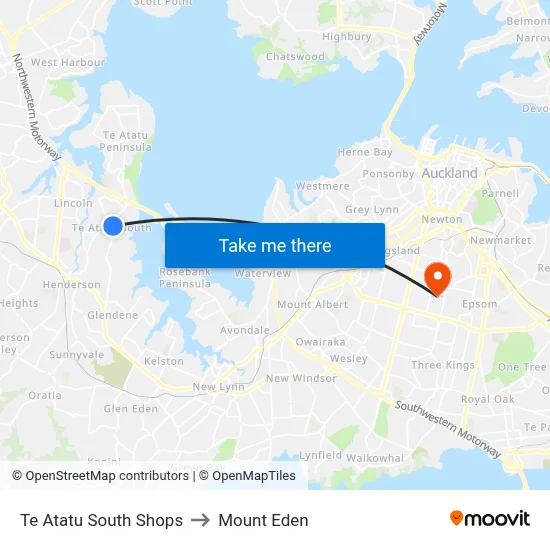 Te Atatu South Shops to Mount Eden map