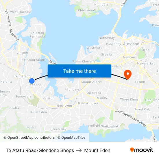Te Atatu Road/Glendene Shops to Mount Eden map