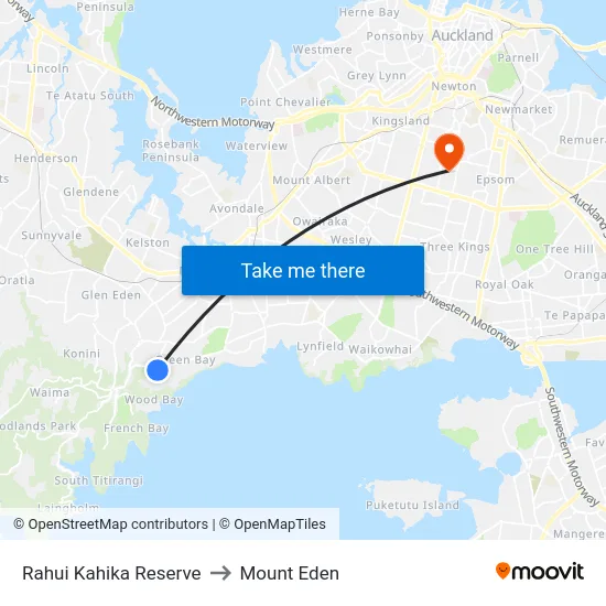 Rahui Kahika Reserve to Mount Eden map