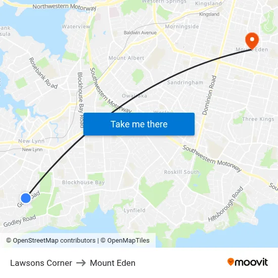 Lawsons Corner to Mount Eden map