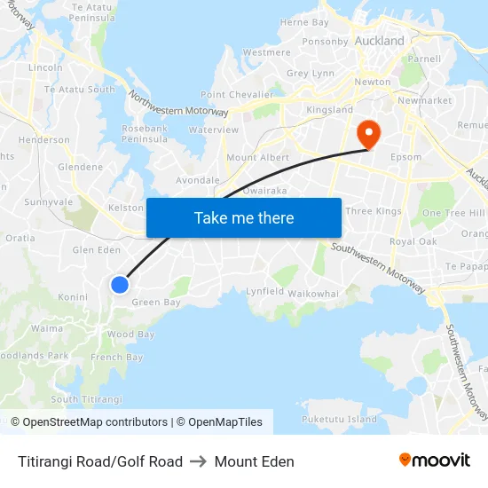 Titirangi Road/Golf Road to Mount Eden map