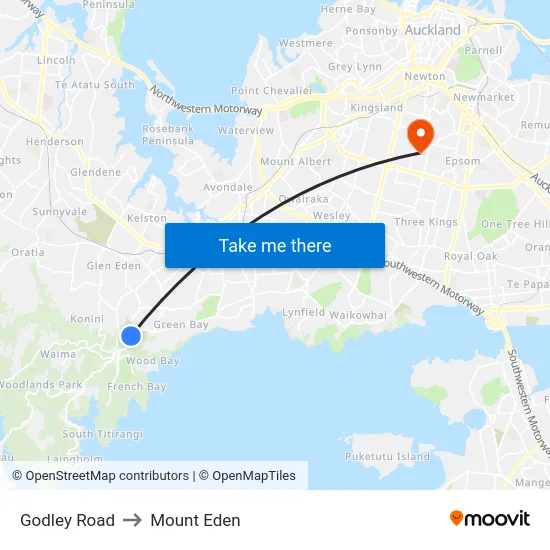 Godley Road to Mount Eden map