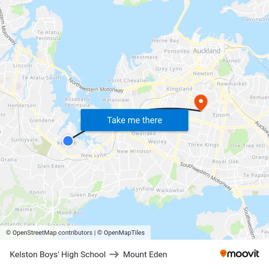 Kelston Boys' High School to Mount Eden map