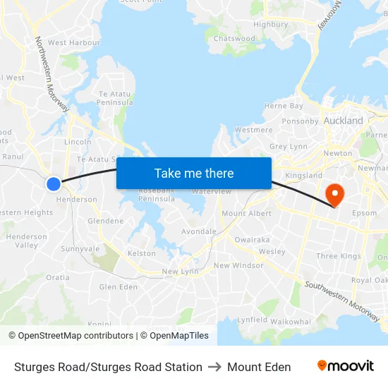 Sturges Road/Sturges Road Station to Mount Eden map