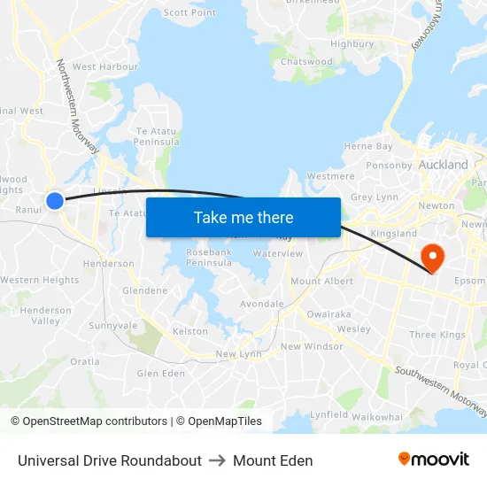 Universal Drive Roundabout to Mount Eden map