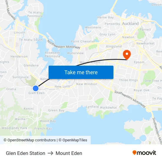 Glen Eden Station to Mount Eden map