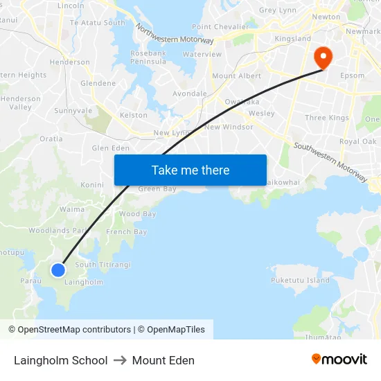 Laingholm School to Mount Eden map