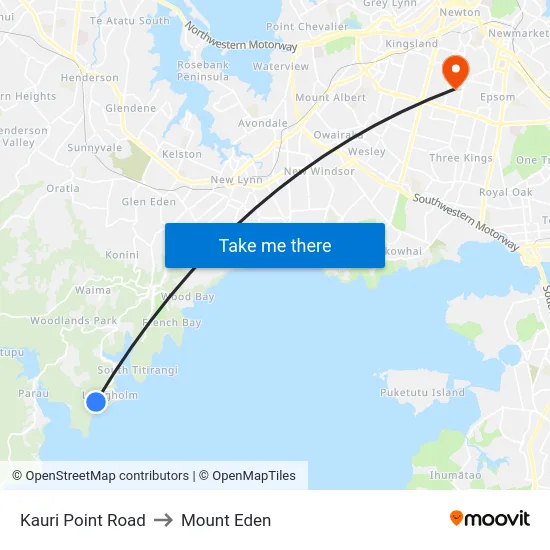 Kauri Point Road to Mount Eden map