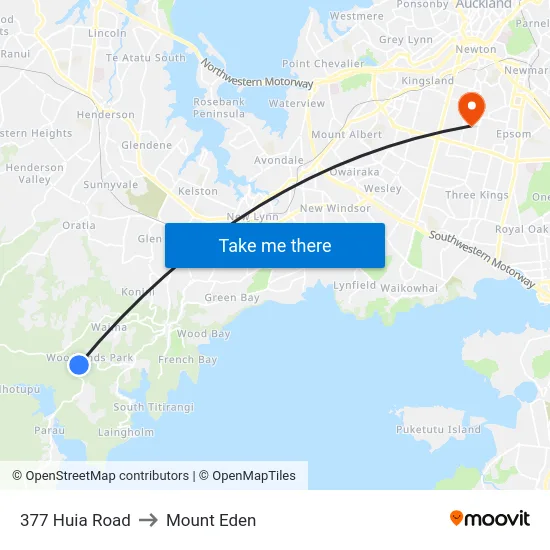 377 Huia Road to Mount Eden map