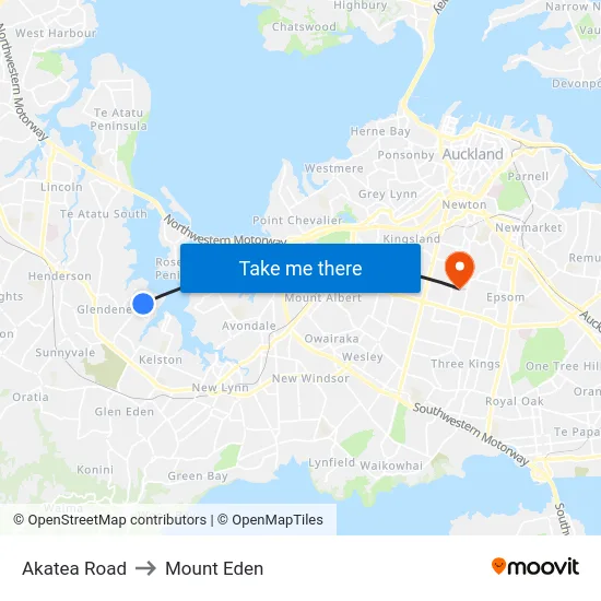 Akatea Road to Mount Eden map