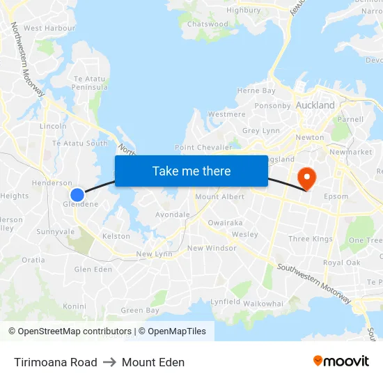 Tirimoana Road to Mount Eden map
