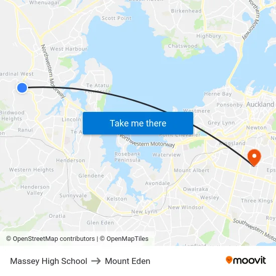 Massey High School to Mount Eden map
