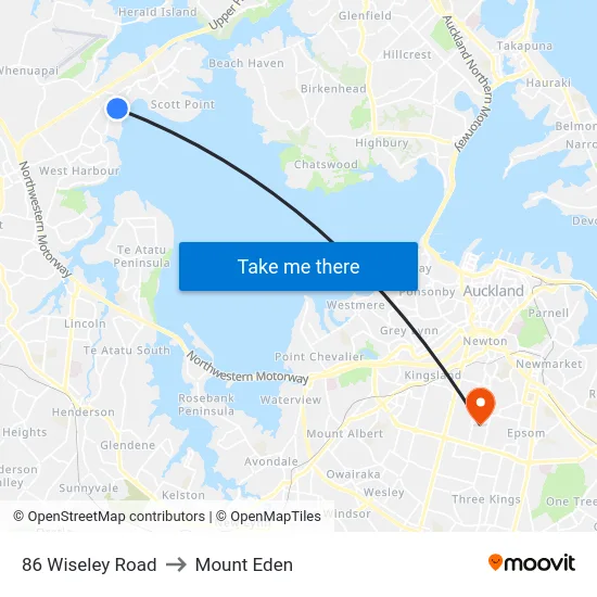 86 Wiseley Road to Mount Eden map