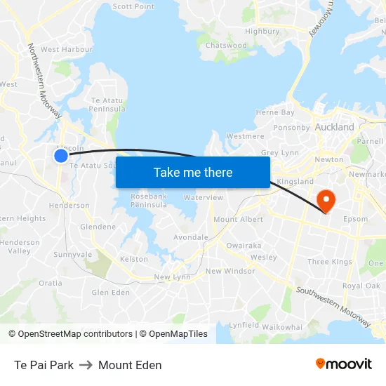 Te Pai Park to Mount Eden map