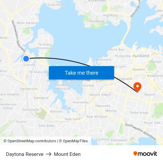 Daytona Reserve to Mount Eden map