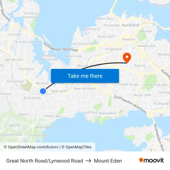 Great North Road/Lynwood Road to Mount Eden map