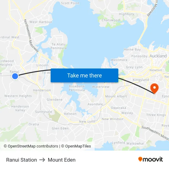 Ranui Station to Mount Eden map