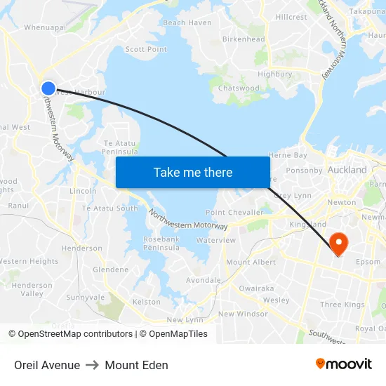 Oreil Avenue to Mount Eden map