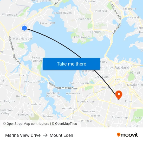Marina View Drive to Mount Eden map