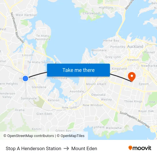 Stop A Henderson Station to Mount Eden map