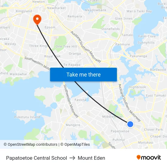 Papatoetoe Central School to Mount Eden map