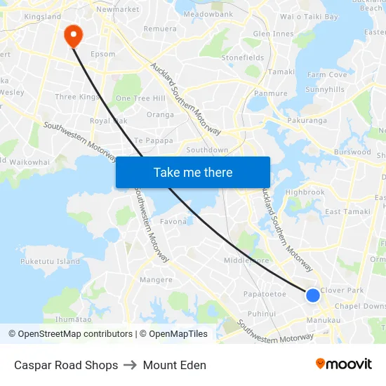 Caspar Road Shops to Mount Eden map