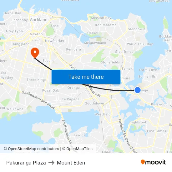 Pakuranga Plaza to Mount Eden map