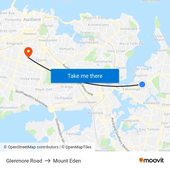 Glenmore Road to Mount Eden map