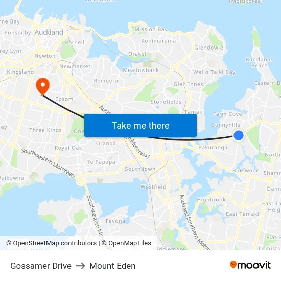Gossamer Drive to Mount Eden map