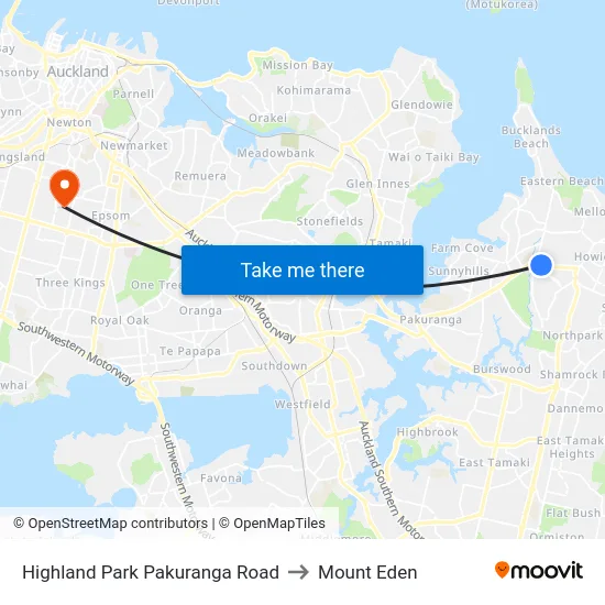 Highland Park Pakuranga Road to Mount Eden map