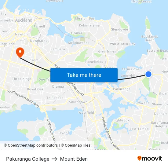 Pakuranga College to Mount Eden map