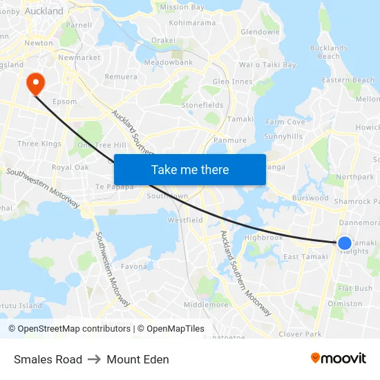 Smales Road to Mount Eden map