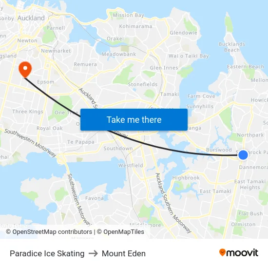 Paradice Ice Skating to Mount Eden map