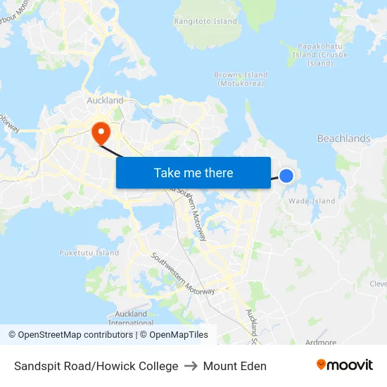 Sandspit Road/Howick College to Mount Eden map