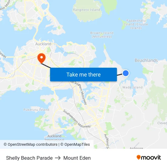 Shelly Beach Parade to Mount Eden map