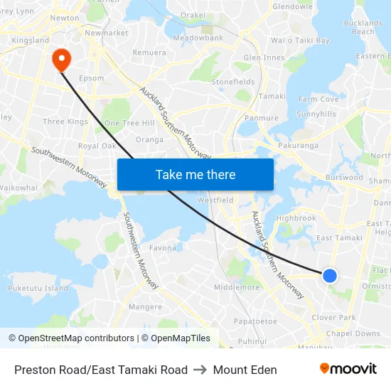 Preston Road/East Tamaki Road to Mount Eden map