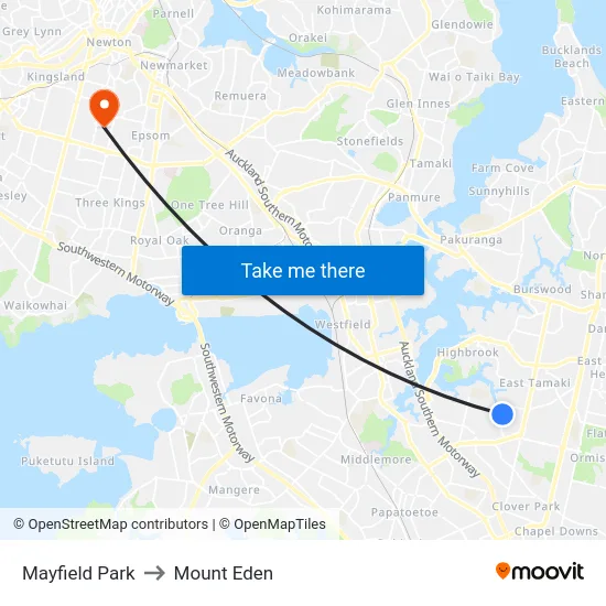 Mayfield Park to Mount Eden map