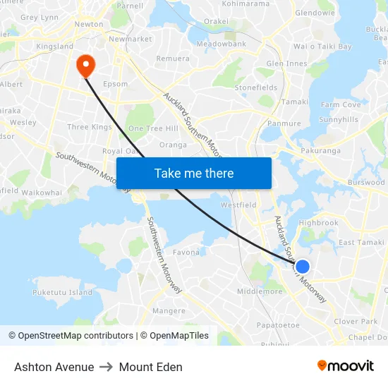 Ashton Avenue to Mount Eden map