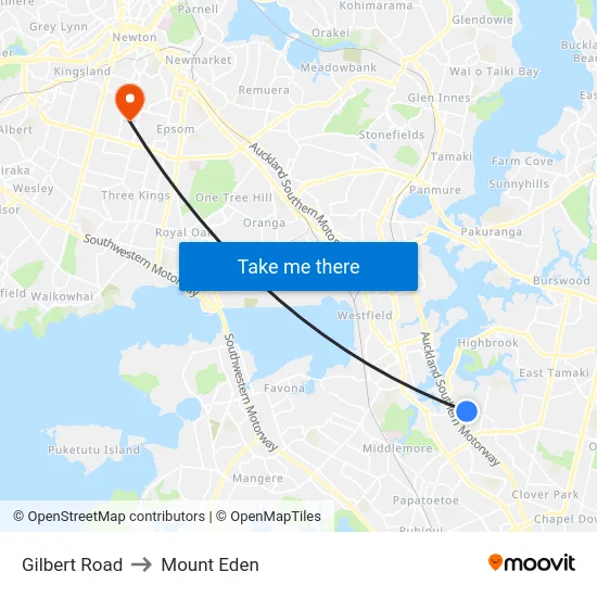 Gilbert Road to Mount Eden map