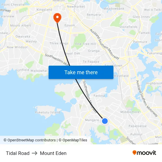 Tidal Road to Mount Eden map