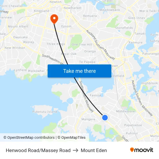 Henwood Road/Massey Road to Mount Eden map