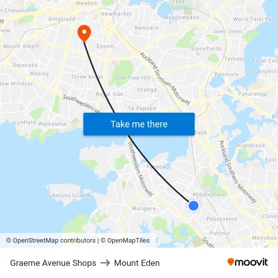 Graeme Avenue Shops to Mount Eden map