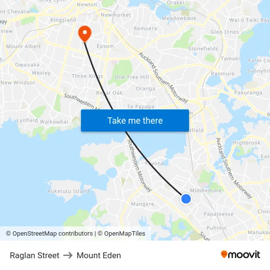 Raglan Street to Mount Eden map