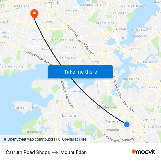 Carruth Road Shops to Mount Eden map