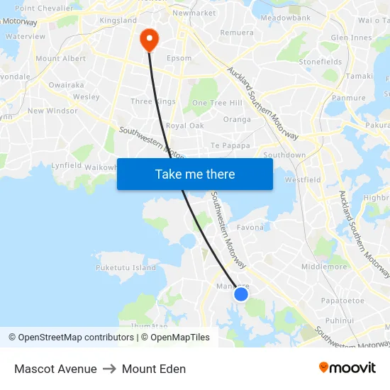 Mascot Avenue to Mount Eden map