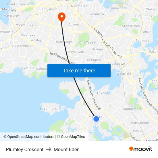 Plumley Crescent to Mount Eden map