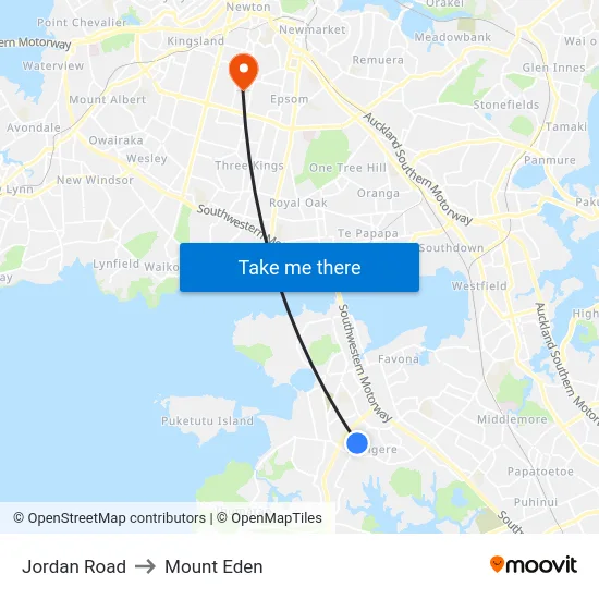 Jordan Road to Mount Eden map