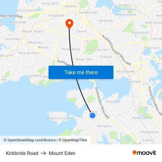 Kirkbride Road to Mount Eden map
